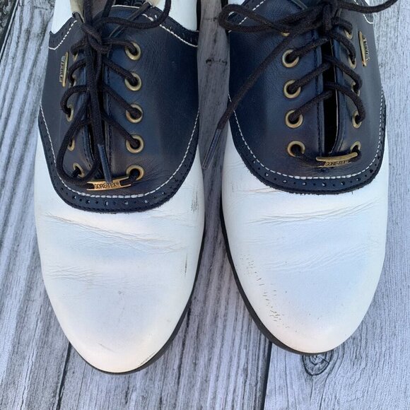 Etonic Difference Vintage Gore-Tex White Navy Leather Golf Shoes Women's 8.5 - Picture 5 of 12
